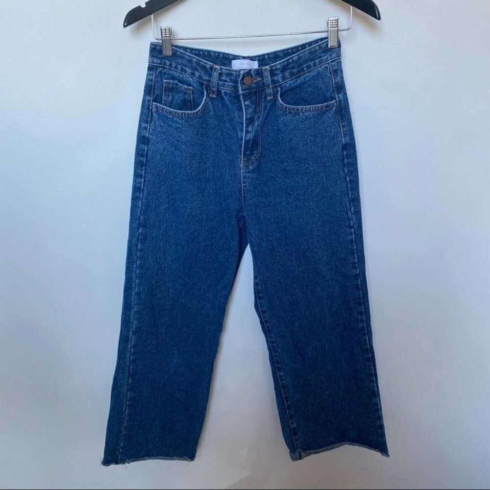 Oak + Fort Wide Leg crop Raw Hem Rigid‎ Jeans Medium